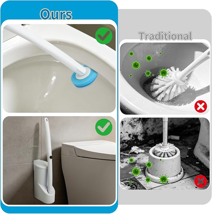 IwIeIaIrI 2 Pack Disposable Toilet Brush and Holder Set with 48 Toilet Wand Refills, Bowl Toilet Brush with Wall Mounted Holder, Limescale Remover Cleaning for Bathroom Cleaning, Bathtub(Cylinder)