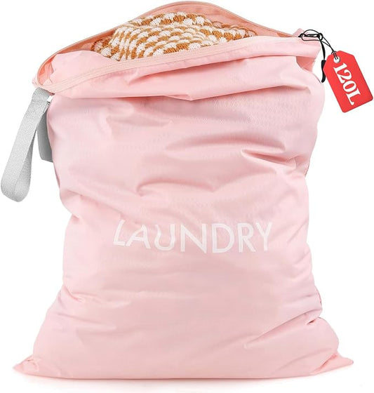Wiseboy 120L Extra Large Travel Laundry Bag with Heavy-Duty Zipper, Pink,xl | Water-Resistant Nylon Dirty Clothes Organizer for College Dorm, Camping, Tear-Resistant Storage Bag for Laundry Mat & Moving