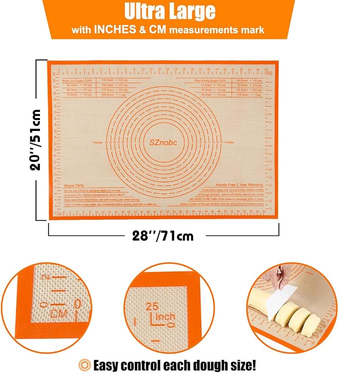 Silicone Pastry Mat 28X20 inch Baking mat Perfect for Dough, Pastry, Pie Crust, Fondant, Cookies, Bread, Pasta/Pizza,Pastry Board, Kitchen Counter Mat