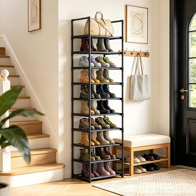 OYREL Shoe Rack, Upgrade Plus Narrow 10 Tier Shoes Organizer for Closets | Any Shoes & Boots, Sturdy Metal Tall Stackable Free Standing Shoe Racks for Small Space, Bedroom, Entryway