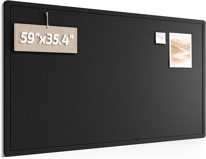 Fluxynara 59" x 35.4" Large Bulletin Board, Black | Cork Board Alternative with 24 Removable Adhesive Tabs, Foldable Felt Pin Board for Home, Office, Classroom & Dorm