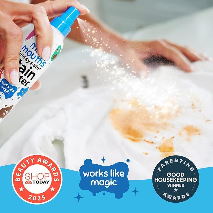 Miss Mouth's Messy Eater Stain Treater Kit, 2 Sprays & 16 Oz Refill | Newborn & Baby Essentials; Cleans Off Food, Grease, Coffee; Use on Laundry, Underwear, Fabric