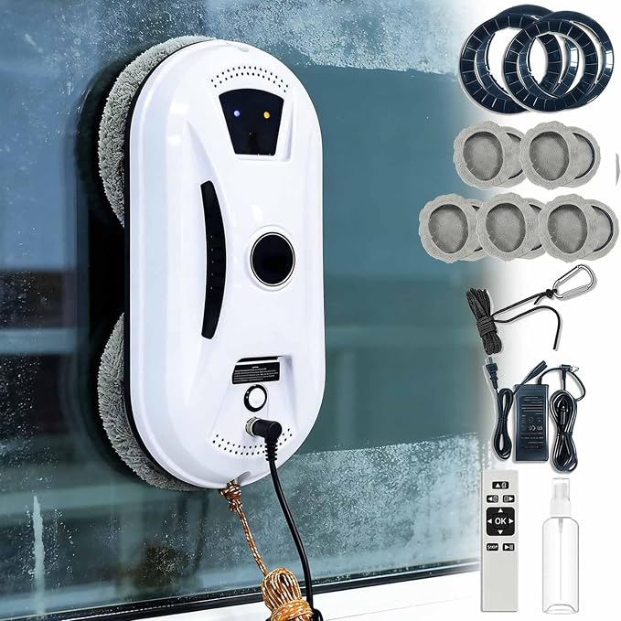Window Cleaning Robot, Robot Window Cleaner with AI Intelligent Positioning & Edge Detection & Powerful Suction, Anti-Drop Safety for High-Rise Glass & Large Bay Windows