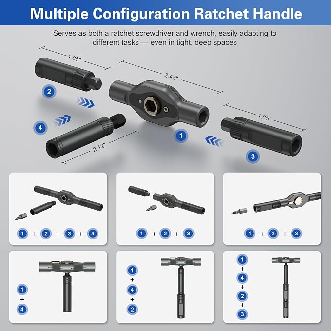42 in 1 Magnetic Screwdriver Set, DIY Ratchet Screwdriver Set, Multi Bit Magnetic Drive Set with Detachable Ratchet Handle, Portable Compact Repair Tool Kit for Furniture Computer Bicycle Blue
