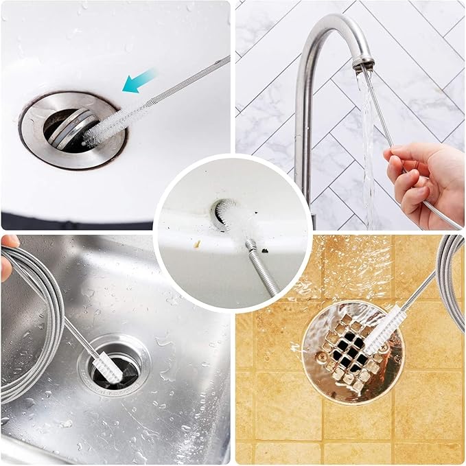 2 Pack 59" Flexible Pipe Cleaner Brush, Rustproof Bendable Drain Brush with Dual Bristles for Home, Bathroom, Car & Aquarium
