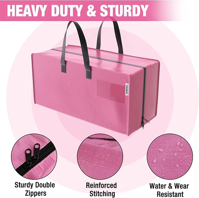 WORKPRO 6 Pack Extra Large Moving Bags with Backpack Straps & Handles | Heavy Duty Pink Moving Storage Bags for Moving, Dorm & Closet Storage, Double Zippers for Easy Packing