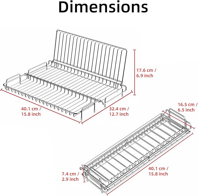 Collapsible Dish Drying Rack, Stainless Steel Dish Rack for Small Kitchens | JM.JEEMI Foldable Dishes Drainer with Pink Drying Mat, 15.8"x12.7" Space Saving Countertop Organizer for Dorm & Apartment