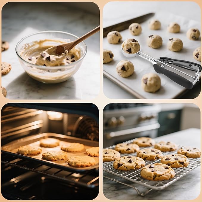Large Cookie Scoop 3 Tablespoon, Size #20 Dough Scoops for Baking, Trigger Ice Cream Scooper, Stainless Steel Portion Scoop for Jumbo Cookies, Pancakes, Cupcakes, Meatballs
