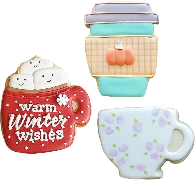 Ann Clark Coffee/Tea Cup Cookie Cutters 3-Pc Set (Coffee Mug, Latte Cup, Teacup) Made in the USA