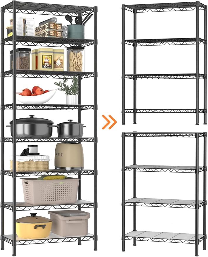 Golpart 8Tier Adjustable Storage Shelves Metal Wire Shelving Standing Shelf | Utility Heavy Duty Unit Rack Closet Organize for Home Kitchen Laundry Room Organization Pantry 12"Dx22"Wx72"H Black