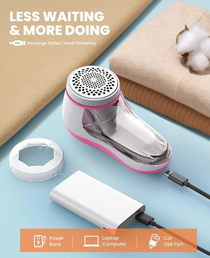 POPCHOSE Fabric Shaver, Lint Shaver with 6-Leaf Blade, Rechargeable | Lint Remover with Type-C Fast Charing Port, Sweater Defuzzer, Clothes Shaver for Couch, Furniture, Blanket, Remove Pilling