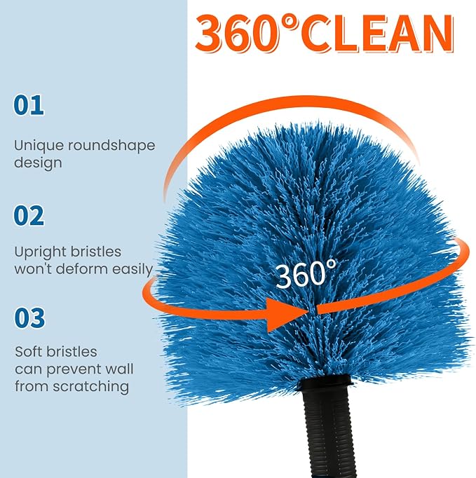 Cobweb Duster with Extension Pole, Dense Soft Bristles & Efficient Dust Removal, High Reach Cleaning 5-20FT Adjustable to 26FT, Indoor Outdoor for Ceilings/Corners/Fans