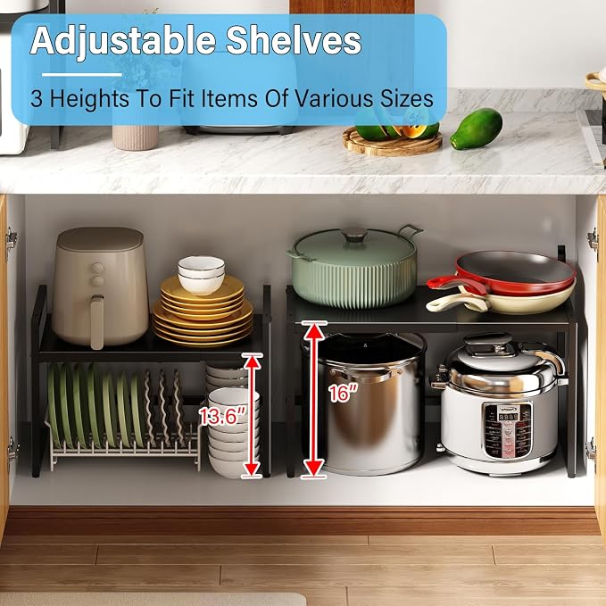 Expandable 150 LBS Heavy Duty Storage Shelves,Metal Shelving Unit for Pots Pans Microwave Small Appliance,Adjustable Storage Rack Shelf Organizer For Kitchen Garage Warehouse Cabinet Closet Pantry