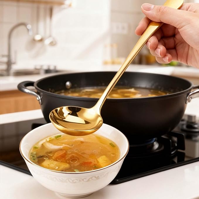 7.9'' Gold Small Ladle 18/10 Stainless Steel Gravy Ladles Sauce Soup Ladle Mirror Polished Kitchen Utensil for Spooning Gravy Sauce Soup