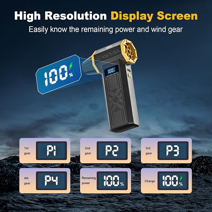 KKH Portable Electric Air Duster with Led Light, Powerful 120000RPM 4 Speed Adjustable Mini Turbo Blower for Cleaning, Rechargeable Cordless Dusters for Home Car Outdoor PC Computer Keyboard