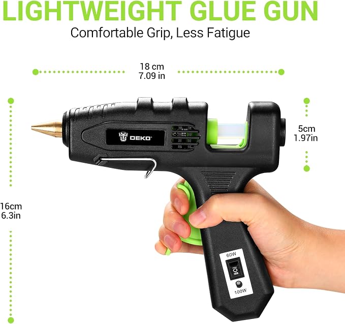 Hot Glue Gun Full Size: DEKOPRO 60/100Watt Dual Temp Hot Glue Gun Kit with 25 Glue Sticks, Organize Storage Case, Heavy Duty Heat Glue Gun Tool Set for Home Repair, Art & Crafts, DIY Black