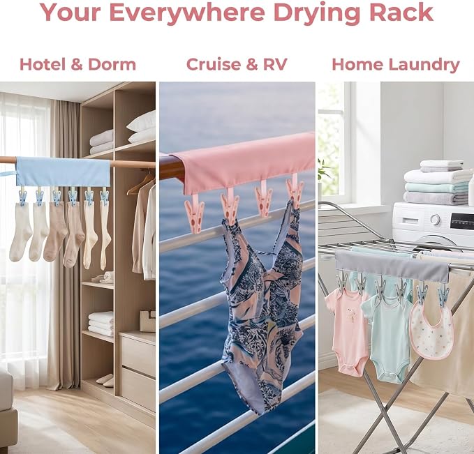Portable Drying Rack for Travel Hanger with Pins, Folding Travel Hangers with Clips,Works as Hanger for Swimsuit Drying Rack,Sock Drying Rack and Cruise