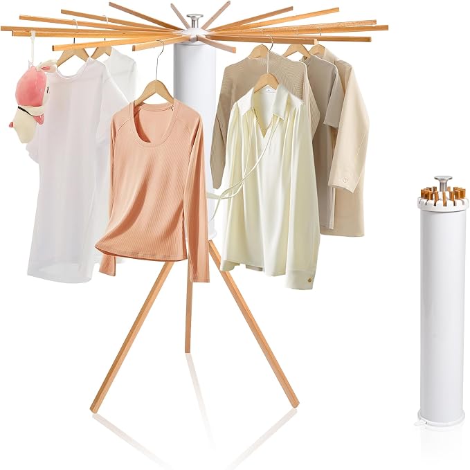 ZOFGENOW Clothes Drying Rack, Rotary Foldable Stand with 16 Arms, White | Stable Tripod Base, 50 lbs Heavy Duty, Collapsible Space Saving, indoor Laundry Room, Apartments, Balcony