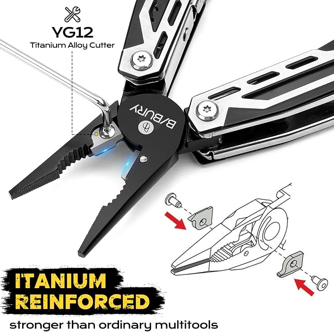 BIBURY Multitool, 21-in-1 Stainless Steel Pocket Knife with Scissors,Sheath | EDC Self-locking Multi Tool Pliers for Outdoor, Survival, Camping, Hiking, Home Repair, Gadgets Gift for Men | BI2029AB