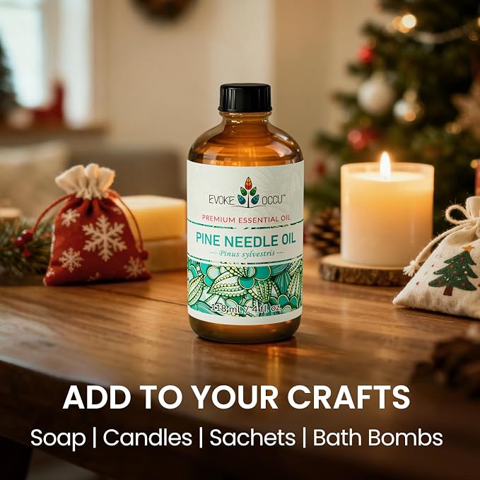 EVOKE OCCU Pine Needle Essential Oil for Diffuser, Aromatherapy, Hair Care | Refreshing your home with a fresh, woody scent for soap, candle making, cleaning spray, and perfume blends —118ml / 4 fl oz