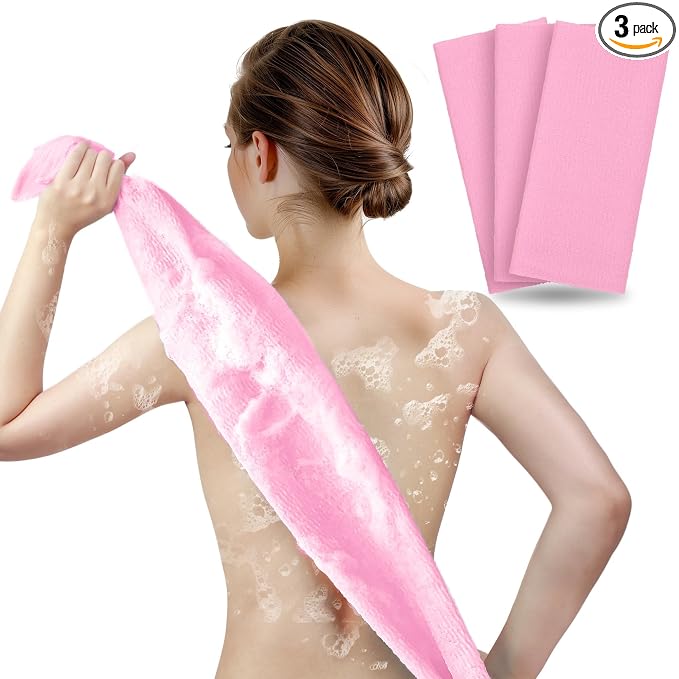 ARCH&M Back Scrubber & Exfoliating Washcloth, 3 Pack | 35-Inch Japanese Towel, Premium Nylon Mesh, For Back Acne & Rough Skin, Full Body Cleansing