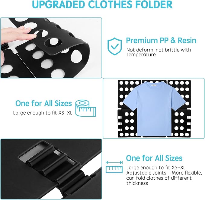 GYE T-Shirt Folding Board, Plastic Clothes Folder for Kids & Adults, Black | Durable plastic construction, fast and easy clothes folding, suitable for kids and adults, convenient home laundry organizer