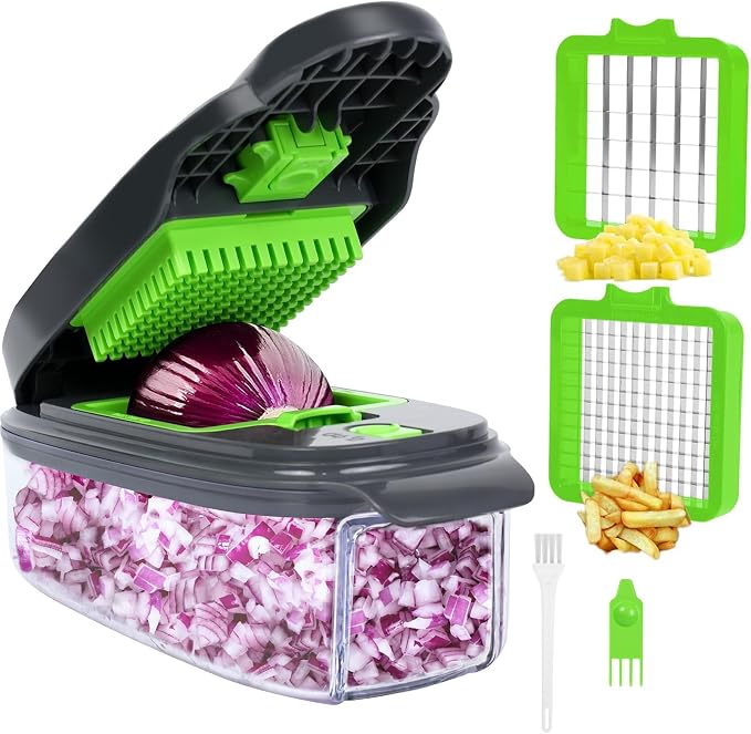 AAISHUJIE 2-in-1 Vegetable Dicer, Onion Chopper, 1.5L Container, Gray Green | Two dicing sizes for everyday onionsand salad prep