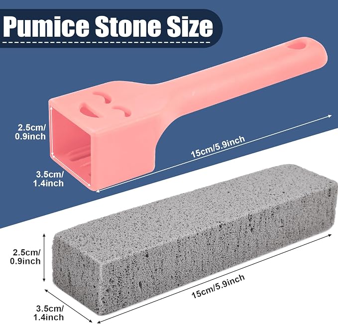 Navona 68 Pack Pumice Stone Scouring Sticks with 8 Universal Handles, Grey Pumice Cleaner for Toilets, Bathrooms & Multi-Surface Hard Water Stain and Limescale Removal