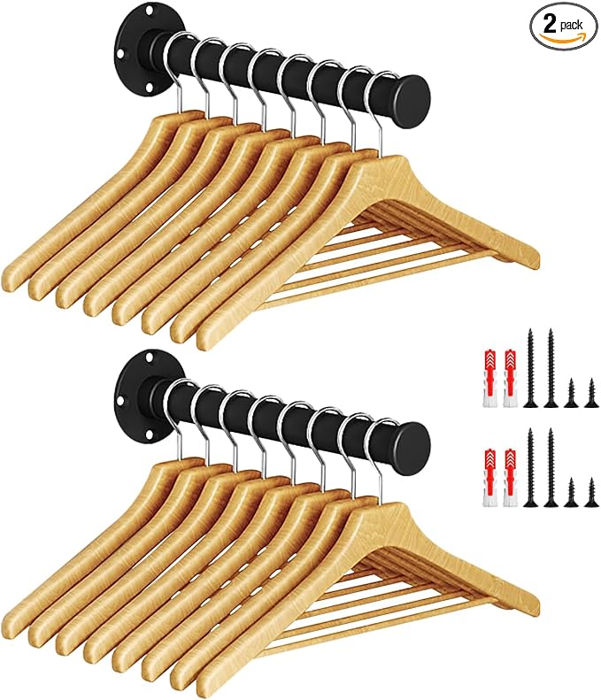 Metal Wall Mounted Clothes Rack, Aluminium Alloy Clothing Rack for Hanging Garments Wardrobe, Bedroom, Closet Organisation and Storage, Black Color 12 Inches 2 Packs for Floating Shelves
