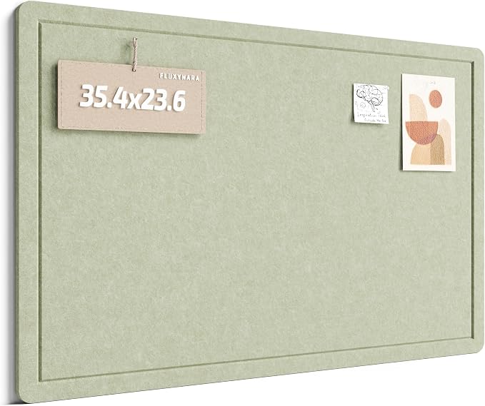 Fluxynara 35.4" x 23.6" Bulletin Board, Sage | Cork Board Alternative with 12 Removable Adhesive Tabs, Foldable Felt Pin Board for Home, Office, Classroom & Dorm