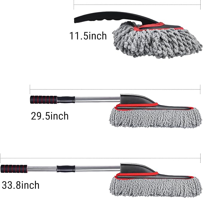 YeewayVeh 2-Pack Car Duster Kit, Microfiber Scratch-Free, Gray/Red | Exterior & Interior Dust Remover Brush for Vehicles and Home Cleaning