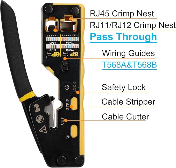Solsop Pass Through RJ45 Crimp Tool Kit Ethernet Crimper | CAT5 Cat5e Cat6 Crimping Tool Kit