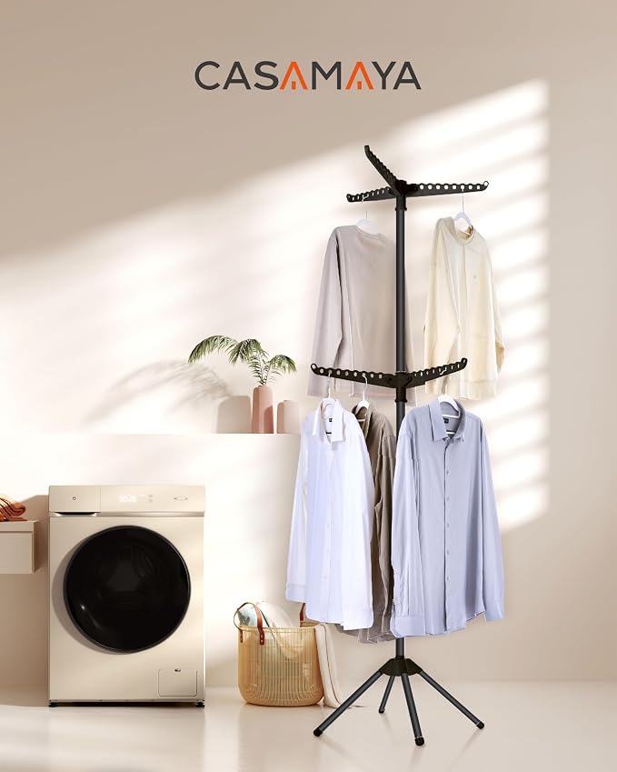 CASAMAYA Clothes Drying Rack Foldable, 74.8 inch 2 Tier Laundry Drying Rack with Rotating Clothes Rail for 54 Pieces of Clothes, Space Saving, Indoor, Stainless Steel, Black CDR002B11