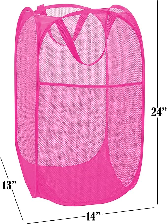 2 Pack Sturdy Mesh Pop up Laundry Hamper Basket with Side Pocket for Laundry Room, Bathroom, Kids Room, College Dorm or Travel Blush