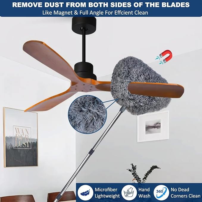 20+ Ft High Reach Ceiling Fan Duster &Microfiber Feather Brush Duster with 3-14 ft Spliceable Pole Microfiber Feather Duster for Spider Web, High Ceiling, Blinds, Furniture Cleaning Tool Kit