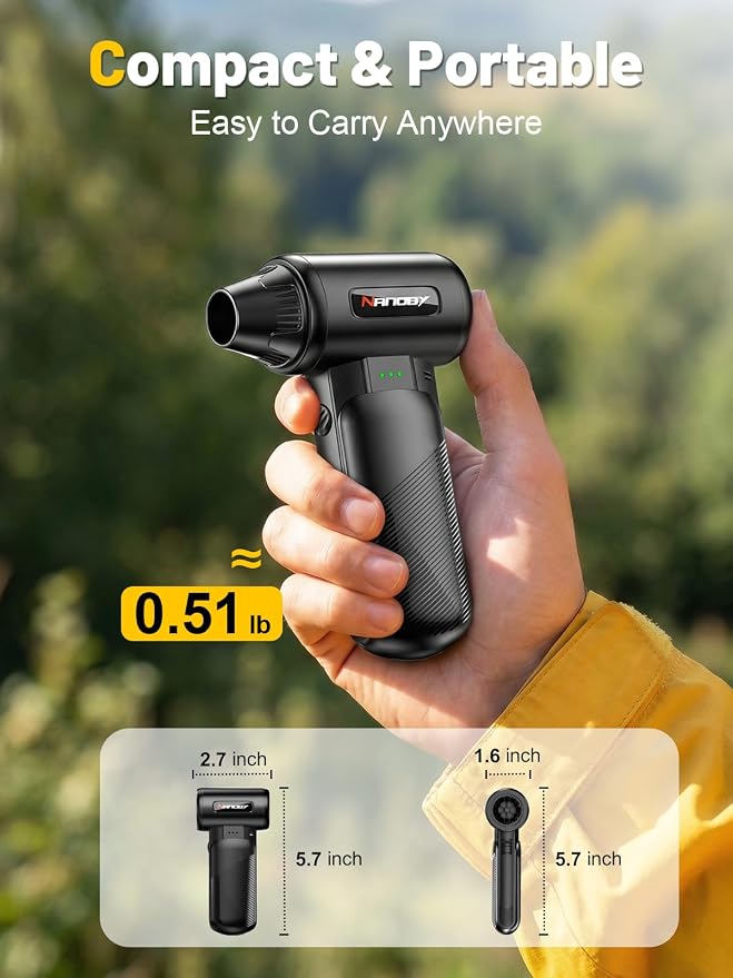X213 Compressed Air Duster, 130000RPM, 3-Speed Adjustable, Electric | Mini Air Blower, Rechargeable, 4 Nozzles, Cordless, 0.5lb Portable, for Computer, Keyboard, House, Outdoor and Car