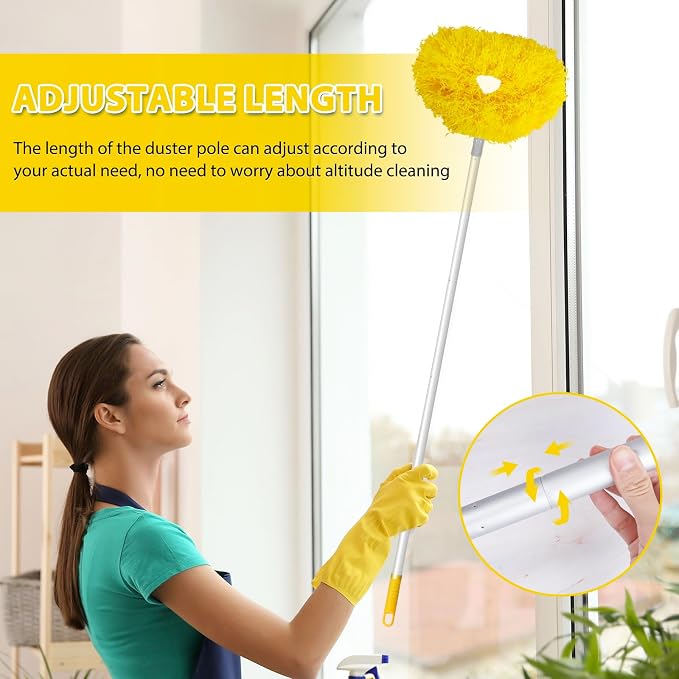FONUNO Ceiling Fan Cleaner Duster High Ceiling Extended Fan Blade Cleaner | Reusable Microfiber Ceiling Fan Duster with Extension Handle from 13 to 50 Inch for Furniture Bookshelves Wall Door, Yellow