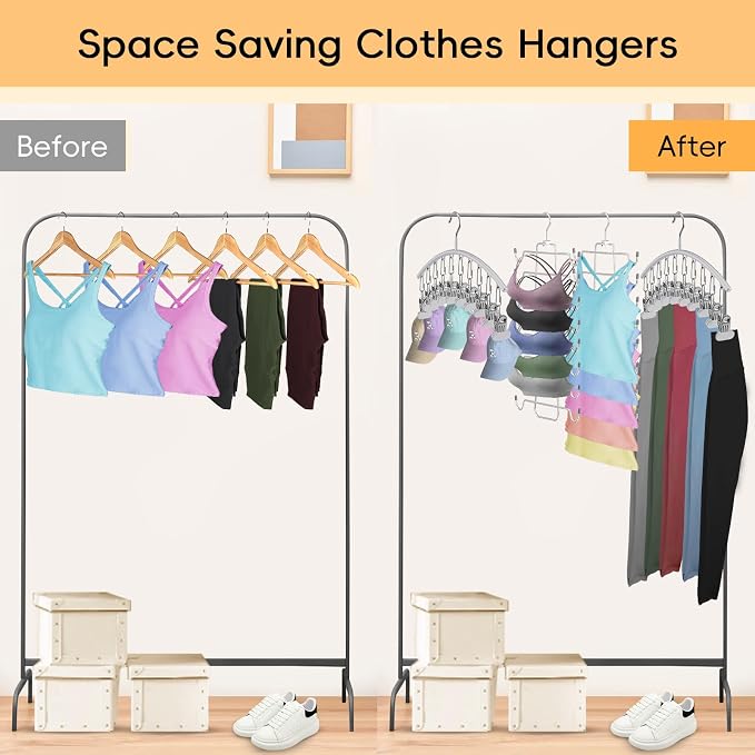 TomCare 4 Pack Space Saving Hangers, Tank Top and Leggings Organizers | 360° Swivel Design, 20 Clips for Leggings and Yoga Pants, Stainless Steel Hanging Closet Organizer