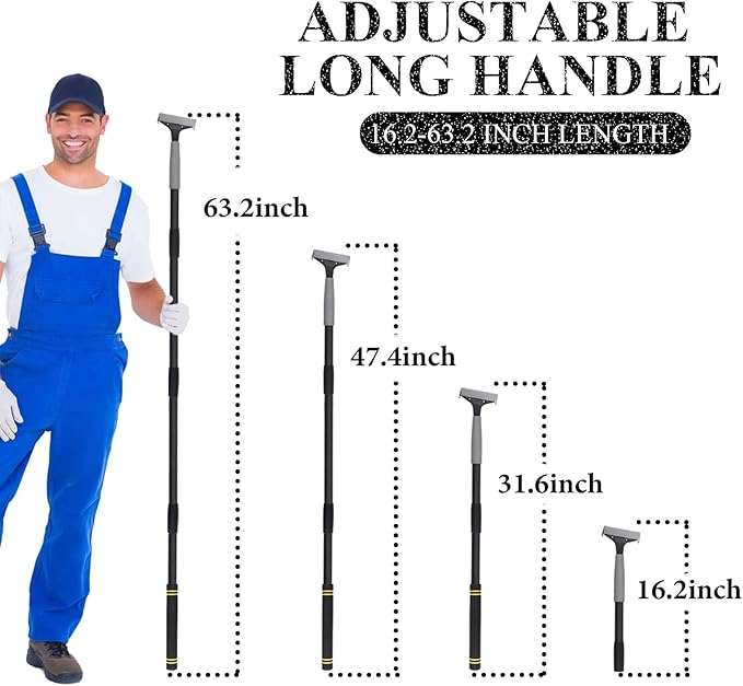 Floor Scraper Long Handle Heavy Duty, 31-61“ Long Handle Blade Scraper Tool with 10PCS Extra Blades 4 Inch stainless steel efficiently and quickly kitchen stickers windows cleaning. (61 inch)