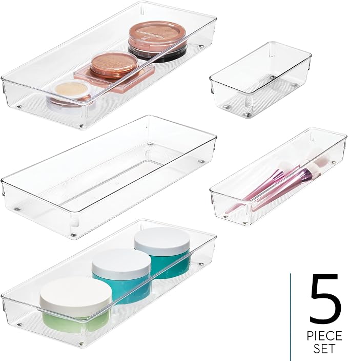 iDesign 5-Piece Kitchen Drawer Organizer Set, Clear | For Kitchen, Counter Top, Pantry