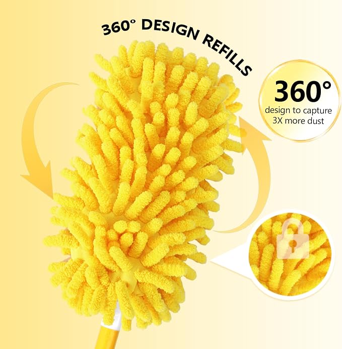 Reusable Chenille Duster Refill Compatible with Swiffer Duster | 360 Heavy Duty Dusters Refills - Washable Microfiber Ceiling Fan Duster for Swiffer Dusters, 2 Pack(Handle is Not Included)