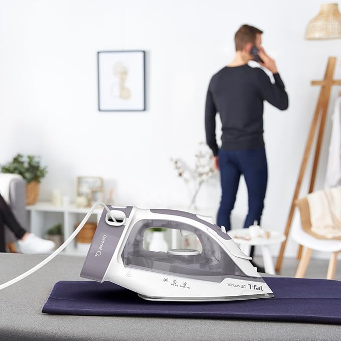 T-Fal Virtuo Steam Iron for Clothes with Retractable Cord, Portable Iron and Steamer for Clothes, Ceramic Nonstick Soleplate, 1500 Watts, Anti-Drip, Auto-Off, Scratch Resistant, Grey
