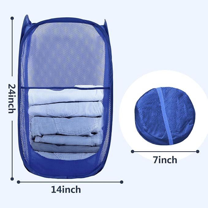 Pop Up Laundry Hamper, Mesh Laundry Basket Collapsible, Foldable Hamper for Travel and Storage (Blue)