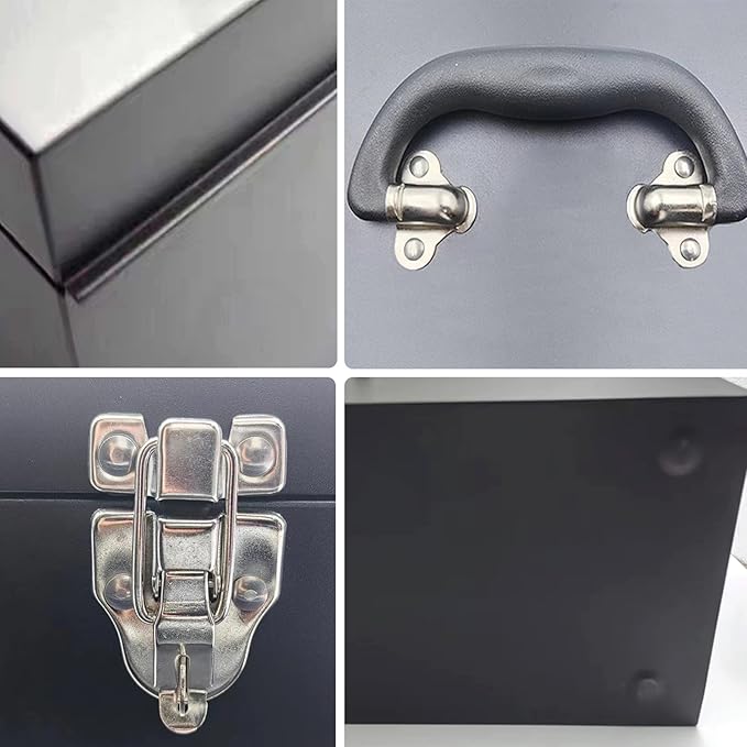 16" Portable Metal Toolbox Large Tool Box 18-Gauge Fishing Tackle Box Tool Box Drawer Organizer Steel Toolbox With Metal Latch and Handle Black