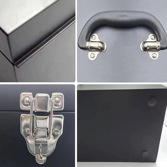 16" Portable Metal Toolbox Large Tool Box 18-Gauge Fishing Tackle Box Tool Box Drawer Organizer Steel Toolbox With Metal Latch and Handle Black