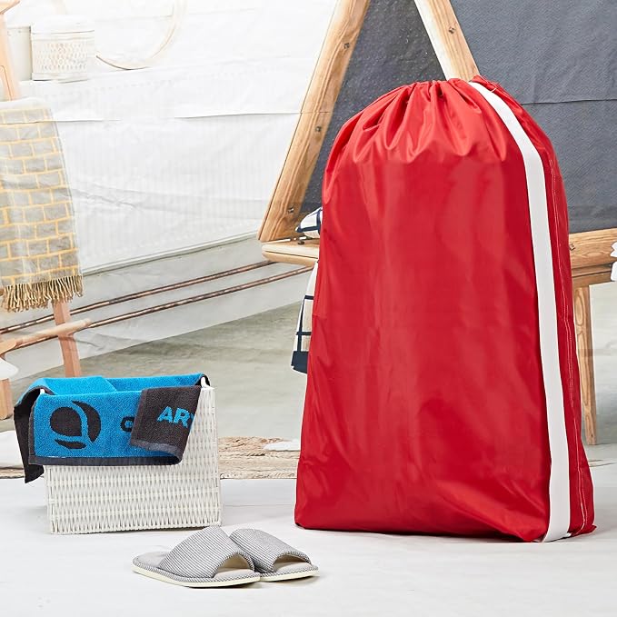 HOMEST XL Nylon Laundry Bag with Strap, Large Dirty Clothes Organizer, Easy Fit a Laundry Hamper or Basket, Can Carry Up to 4 Loads of Laundry, Red | Heavy-duty nylon material supports bulky garments and daily transport between baskets and storage area...
