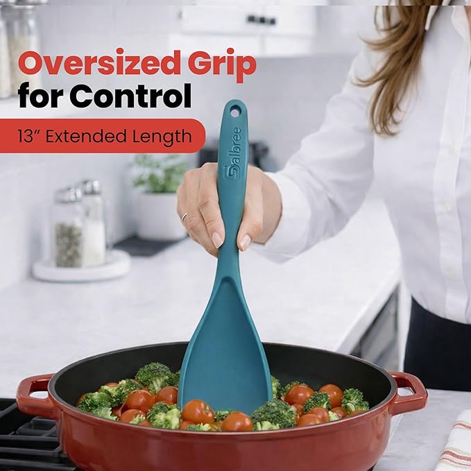 Silicone Spoon Spatula for Cooking - Multifunction Scoop Spatula Spoonula - Heat Resistant Cooking Spoon for Nonstick Cookware - Large Silicone Kitchen Spoon - Seamless Design (Gray/Teal,2pcs)