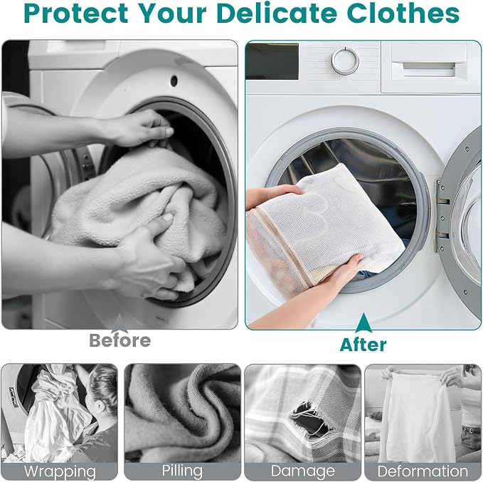 4 Pack Durable Cotton Mesh Laundry Bags for Delicates - 16×20inch Laundry Bags Mesh Wash Bags with Sturdy Zipper for Underwear Bras Socks Clothes Storage Natural Cotton Washing Machine Safe
