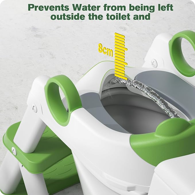 Potty Training Seat, Upgrade Toddler Toilet Seat for Kids Boys Girls, 2 in 1 Potty Training Toilet, Splash Guard Anti-Slip Pad Step Stool(Green-Pu)