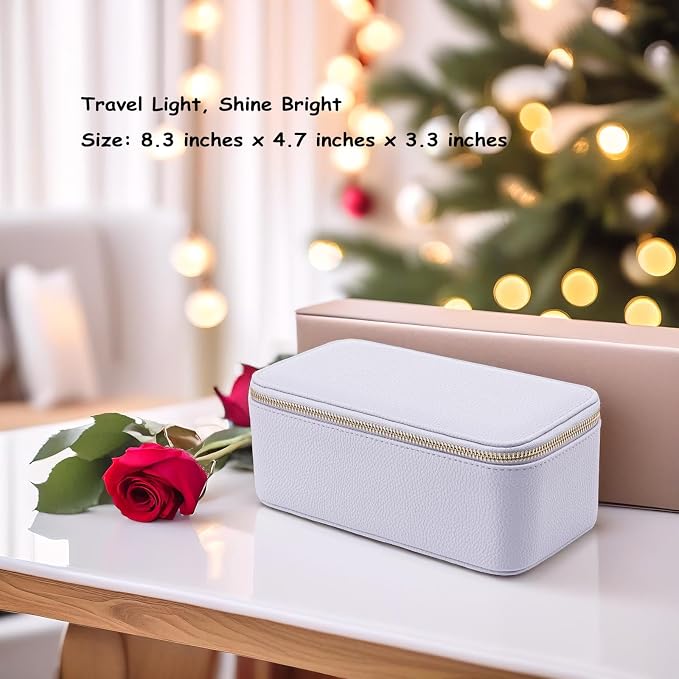 VLANDO Travel Jewelry Box Organizer – Portable PU Leather Jewelry Case with 6/8/12 Zippered Pouches, Compact Storage for Earrings Rings Necklaces Bracelets, Lilac Purple